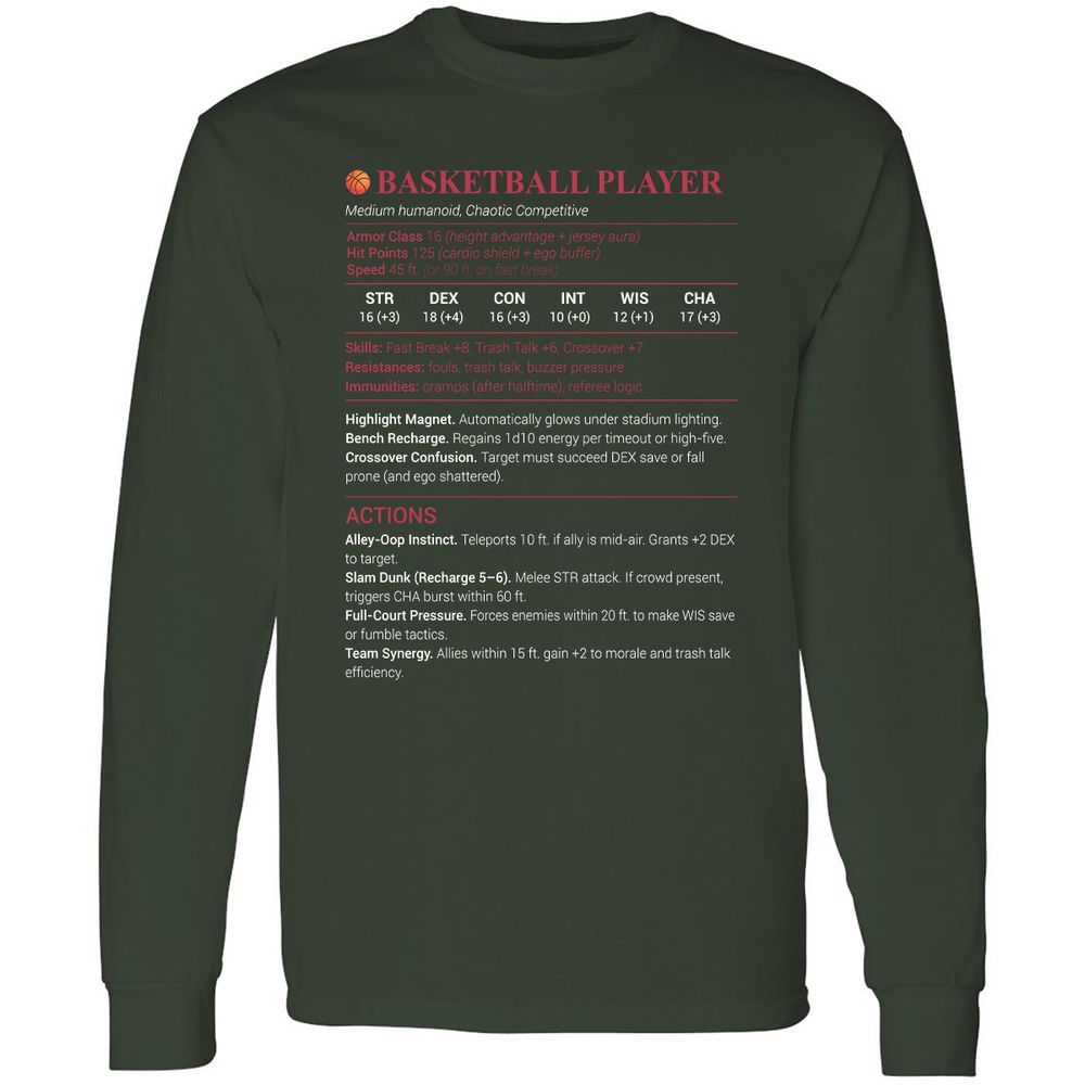 Basketball Player Long Sleeve T-Shirt - Forest Green - 4