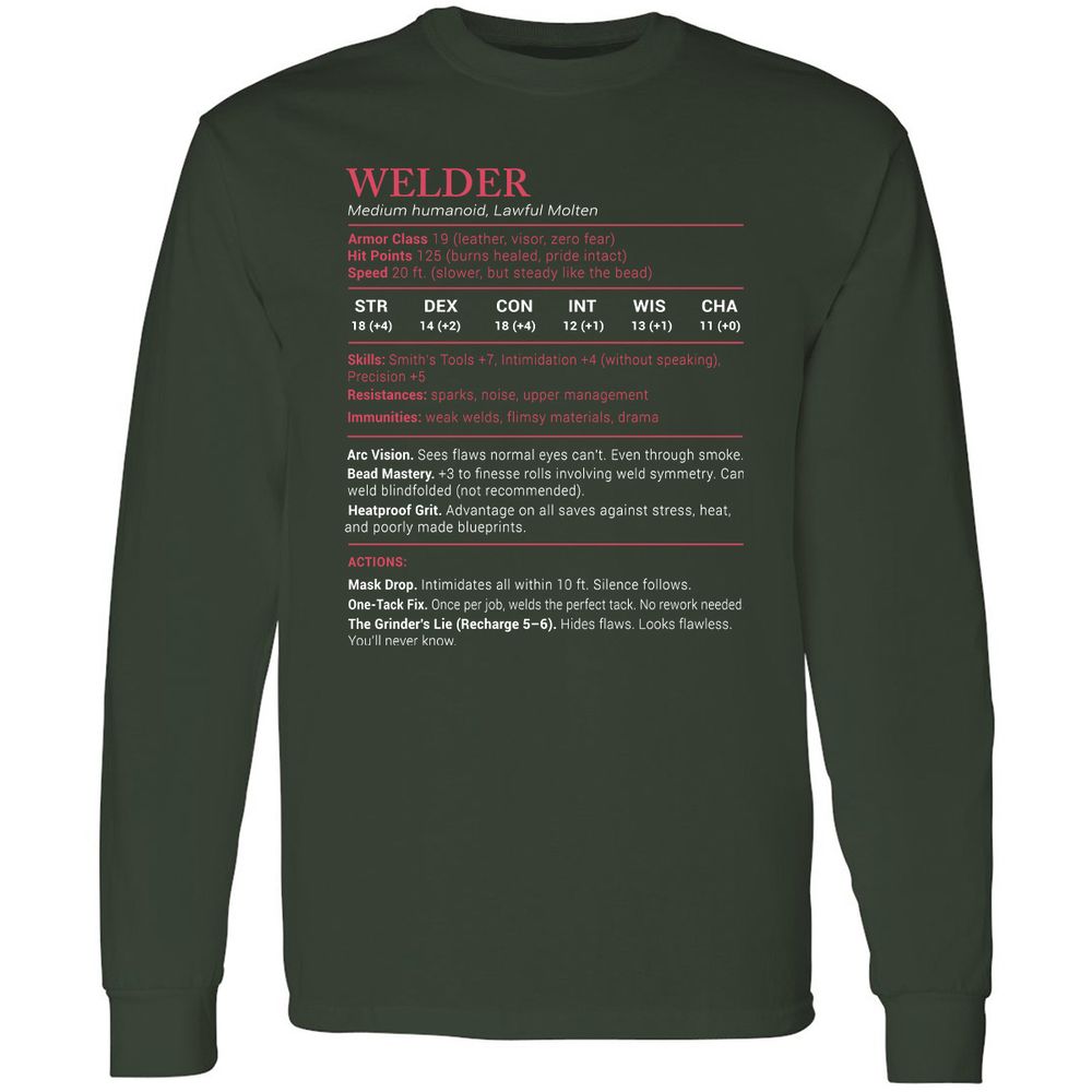 Welder Stats Long Sleeve T-Shirt - Forest Green - 4