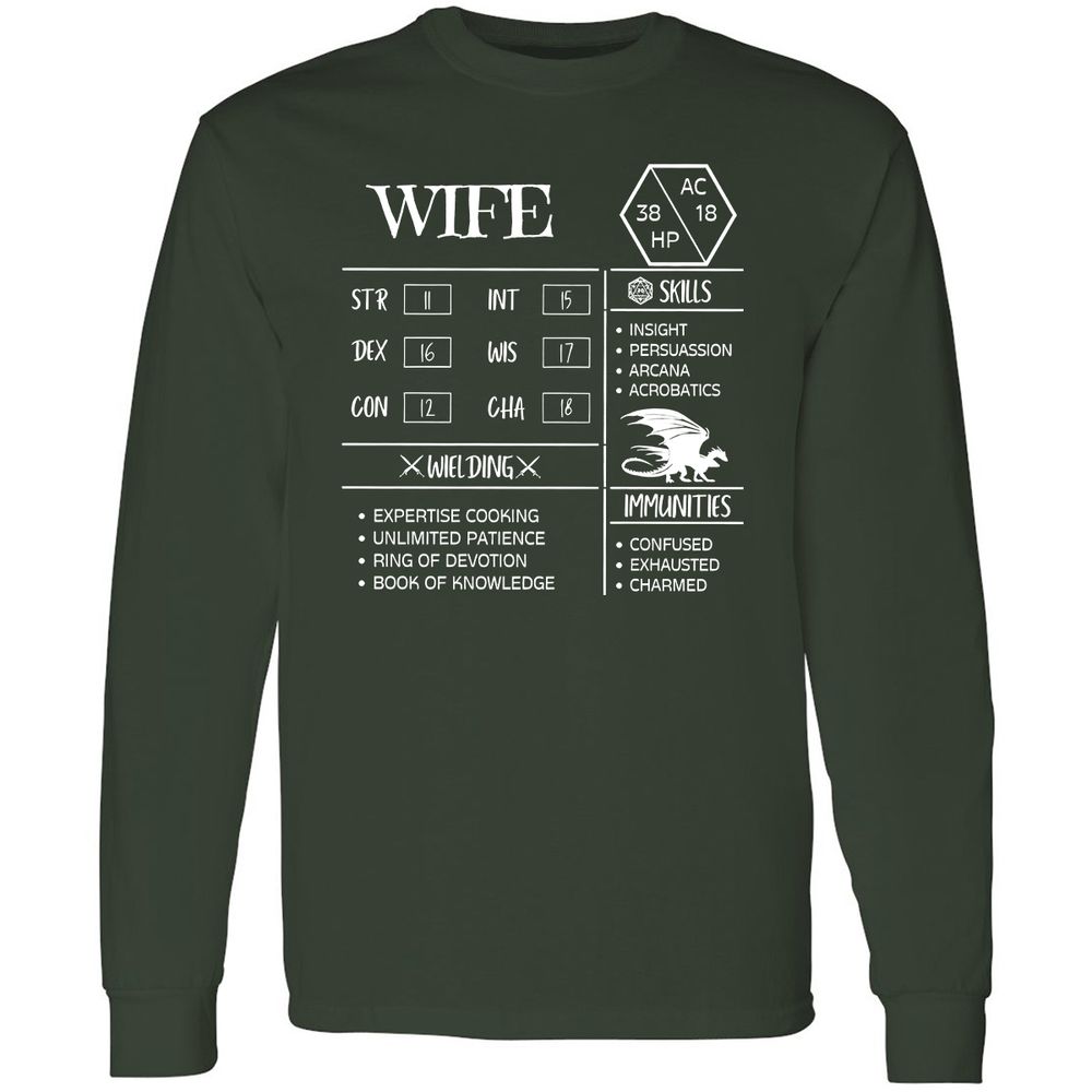 Wife Stats 2 Long Sleeve T-Shirt - Forest Green - 4