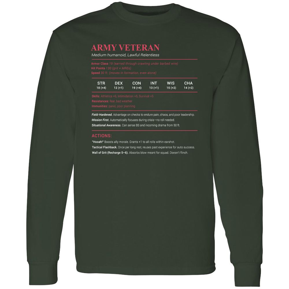 Army Veteran Long Sleeve T-Shirt - Forest Green - 4
