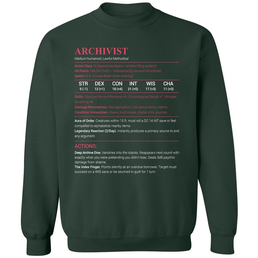 Archivist Stats Classic Unisex Sweatshirt - Forest Green - 4