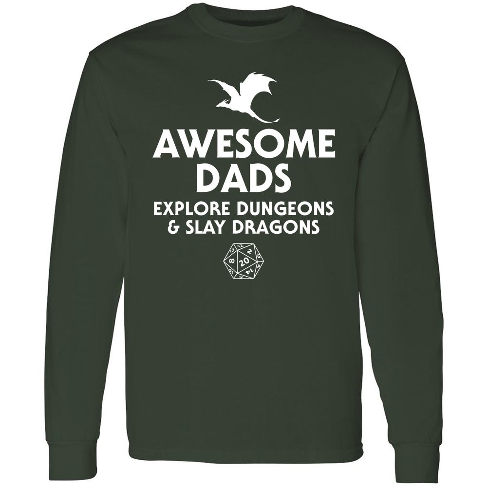 Awesome Dads Slay Dragons Long Sleeve T-Shirt - Forest Green - 4