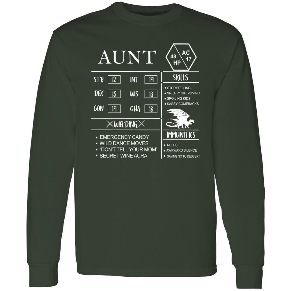 Aunt Stats Long Sleeve T-Shirt - Forest Green - 4