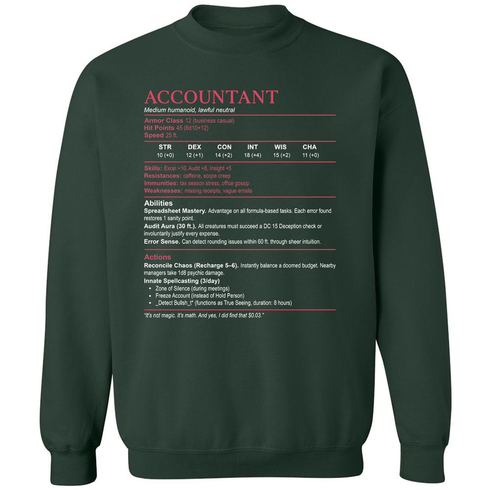 Accountant Stats Classic Unisex Sweatshirt - Forest Green - 4