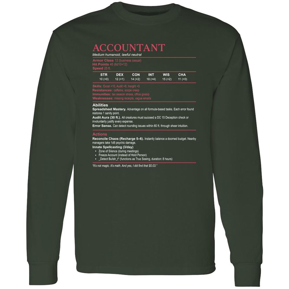 Accountant Stats Long Sleeve T-Shirt - Forest Green - 4