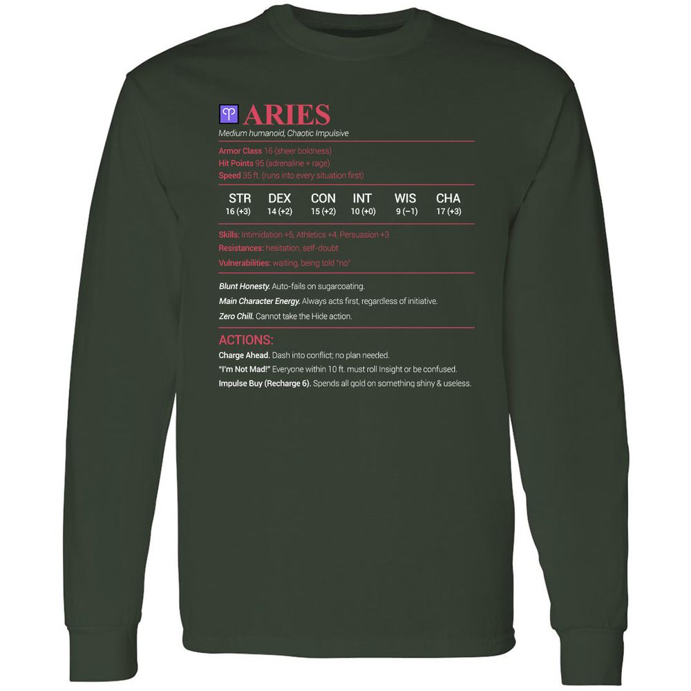 Aries Stats Long Sleeve T-Shirt - Forest Green - 4