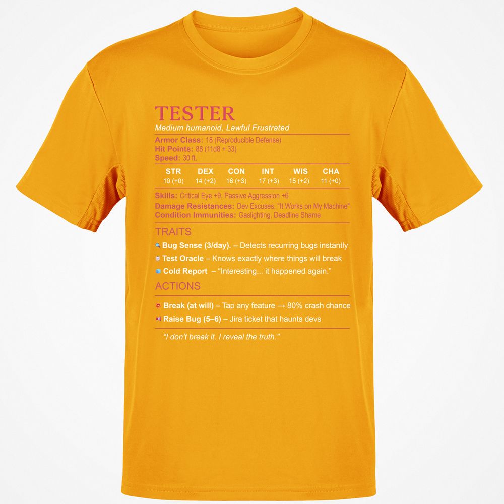 Tester Stats Classic Unisex T-Shirt - Gold - 4