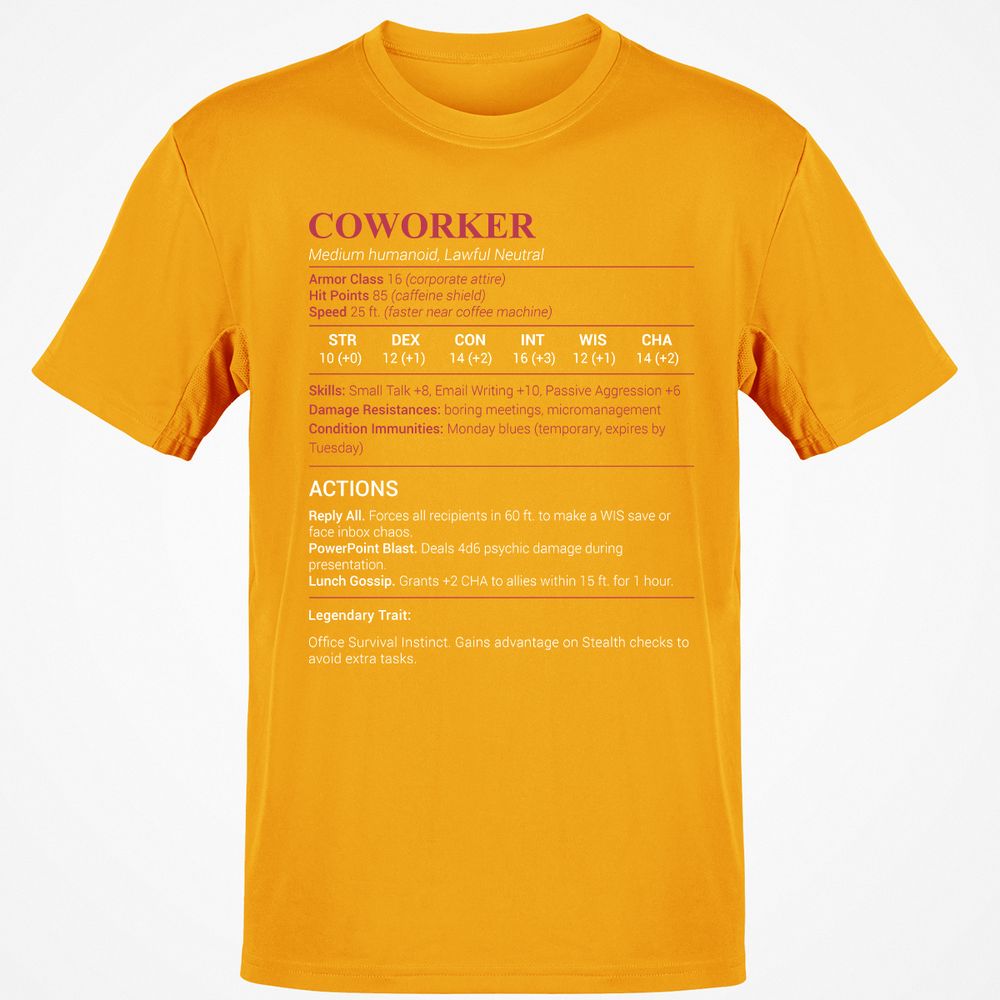 Coworker Stats Classic Unisex T-Shirt - Gold - 4