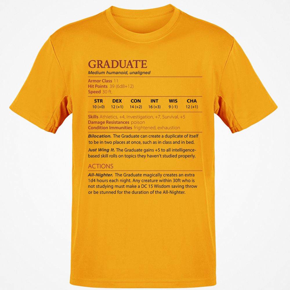 Graduate Stats Classic Unisex T-Shirt - Gold - 4