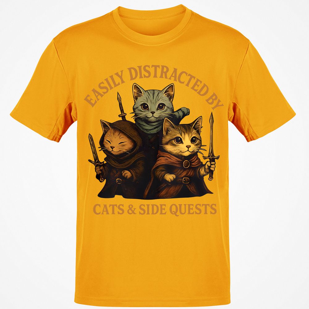 Easily Distracted By Cats & Side Quests Classic Unisex T-Shirt - Gold - 4