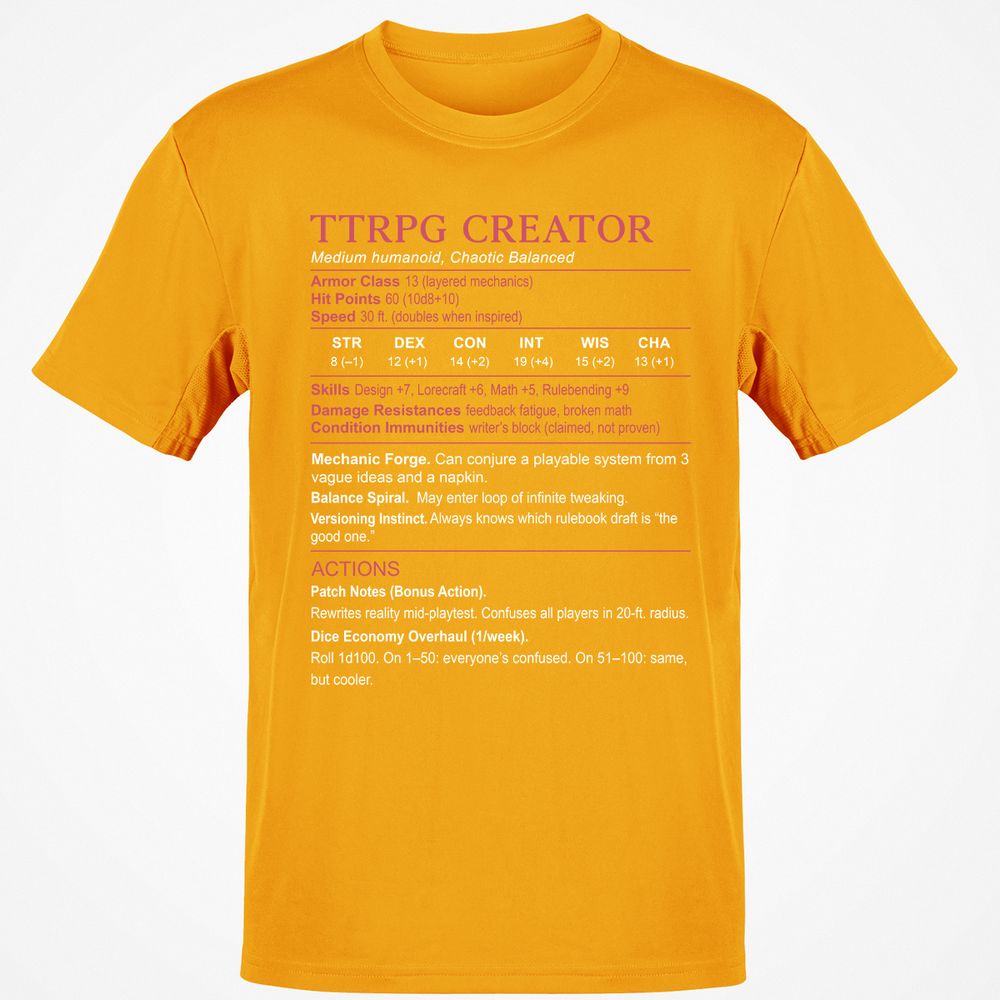 TTRPG Creator Stats Classic Unisex T-Shirt - Gold - 4