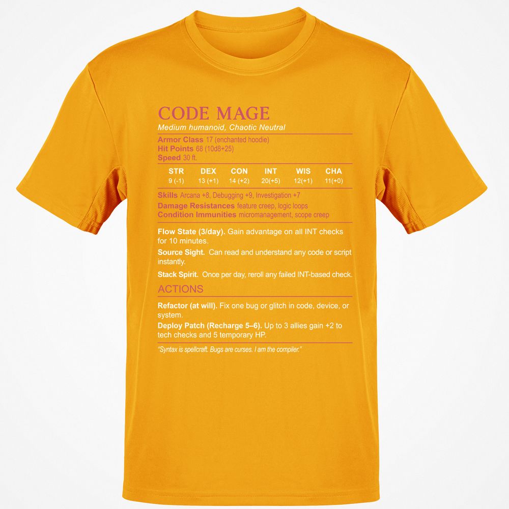 Code Mage Stats Classic Unisex T-Shirt - Gold - 4