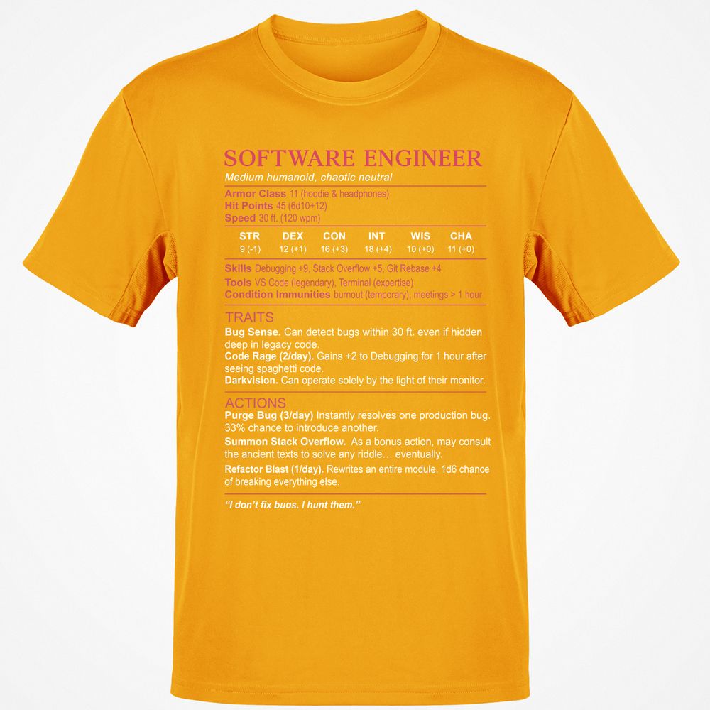 Software Engineer Stats Classic Unisex T-Shirt - Gold - 4