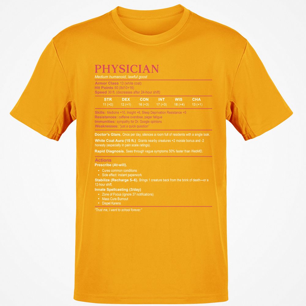 Physician Stats Classic Unisex T-Shirt - Gold - 4