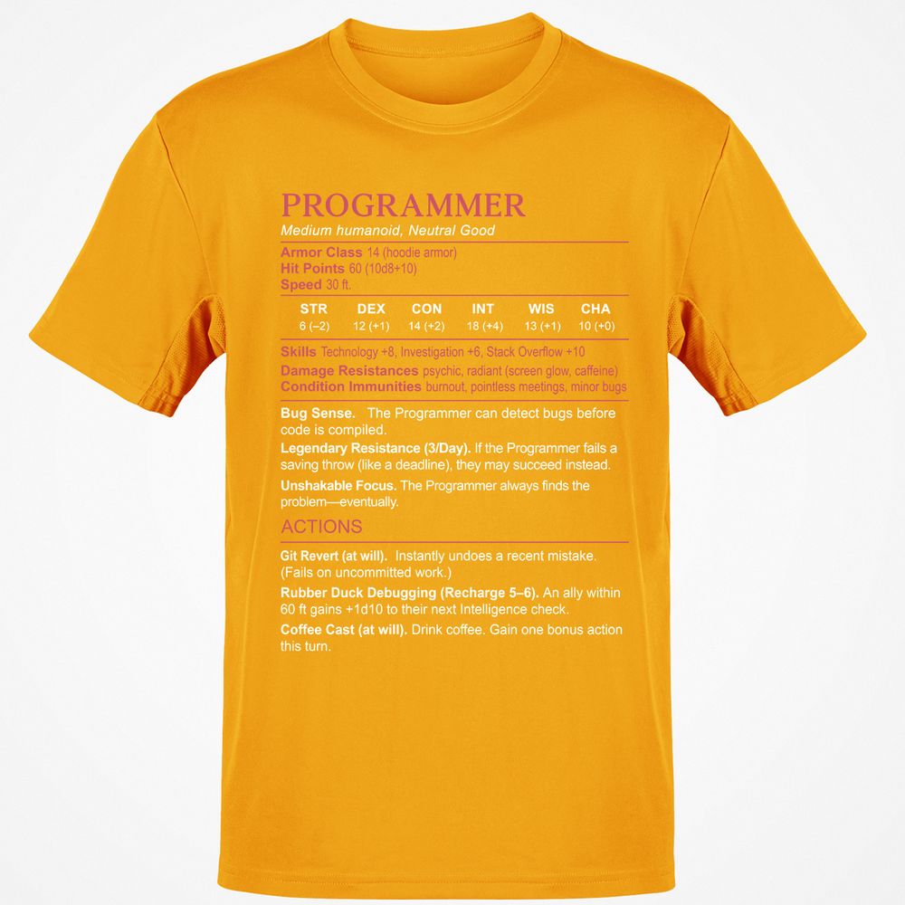 Programmer Stats Classic Unisex T-Shirt - Gold - 4