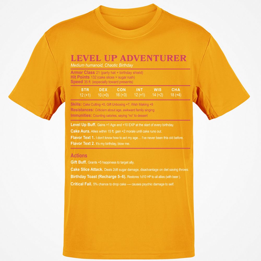 Level Up Adventurer Classic Unisex T-Shirt - Gold - 4