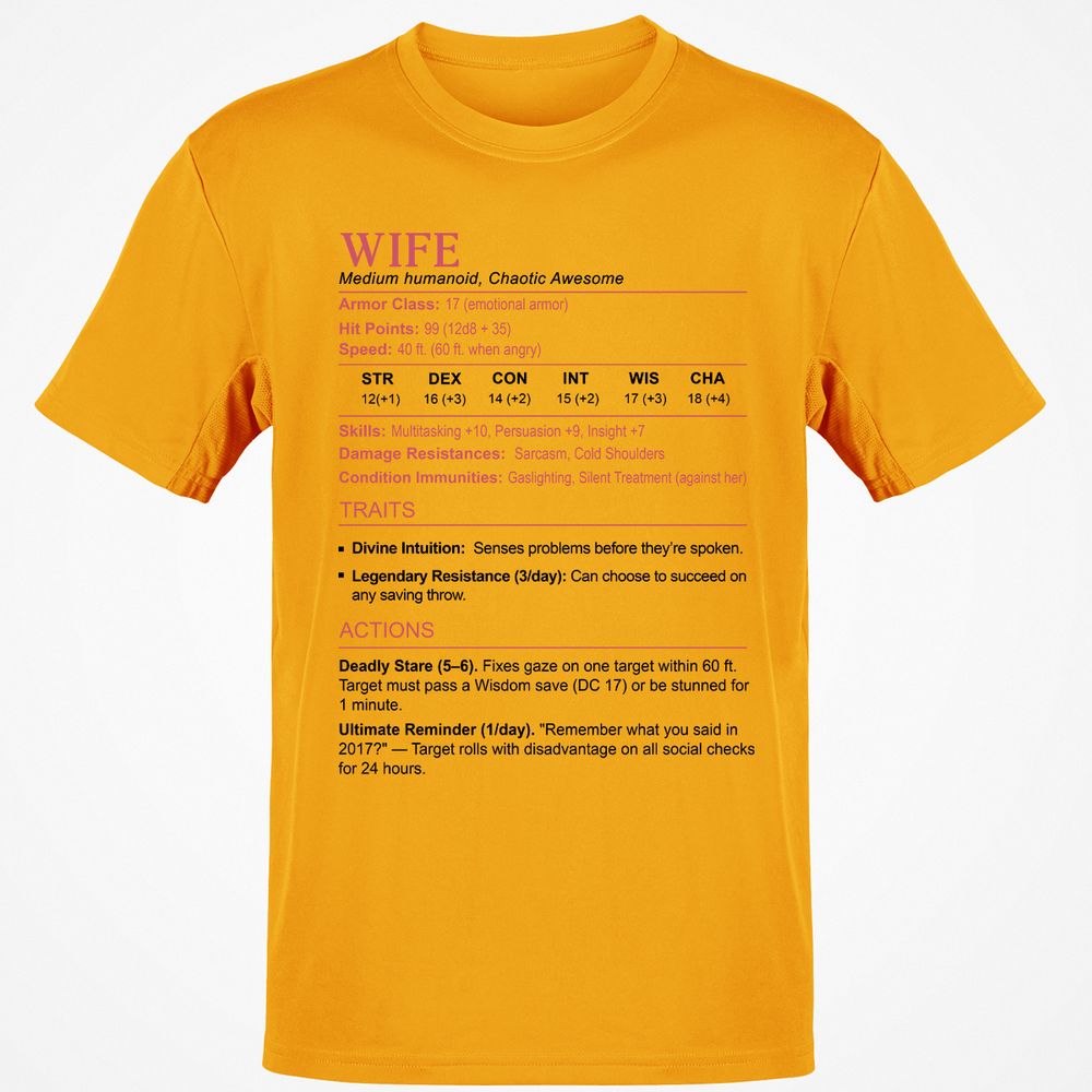 Wife Stats 2 Classic Unisex T-Shirt - Gold - 4
