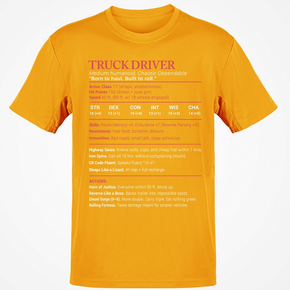 Truck Driver Stats Classic Unisex T-Shirt - Gold - 4