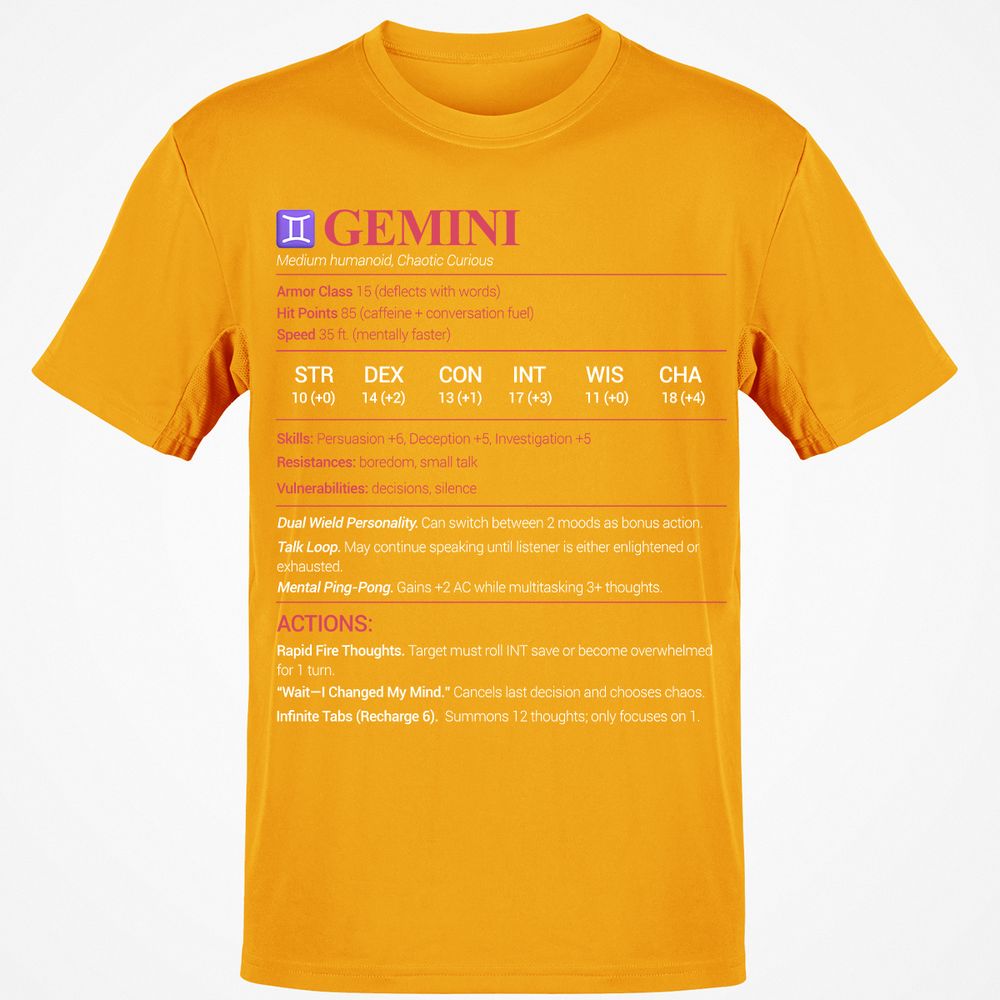 Gemini Stats Classic Unisex T-Shirt - Gold - 4