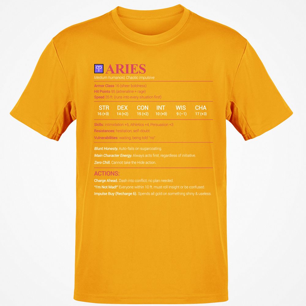 Aries Stats Classic Unisex T-Shirt - Gold - 4