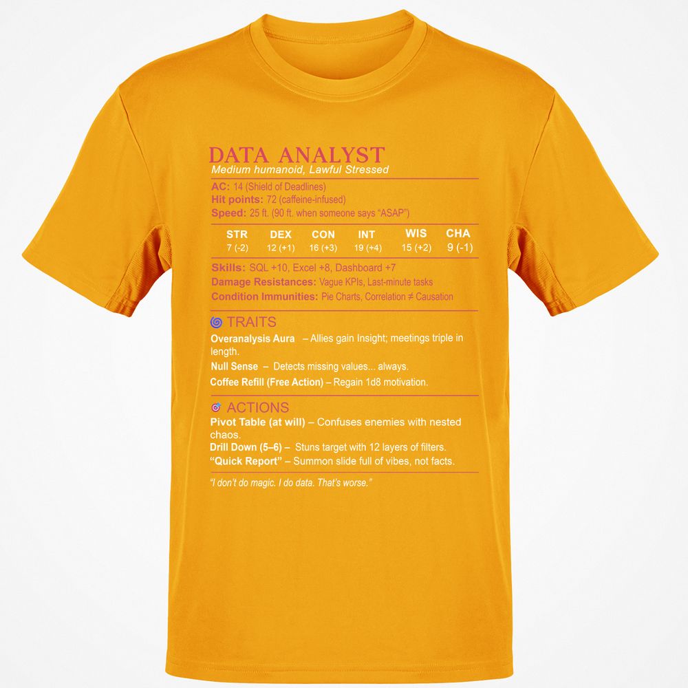 Data Analyst Stats Classic Unisex T-Shirt - Gold - 4