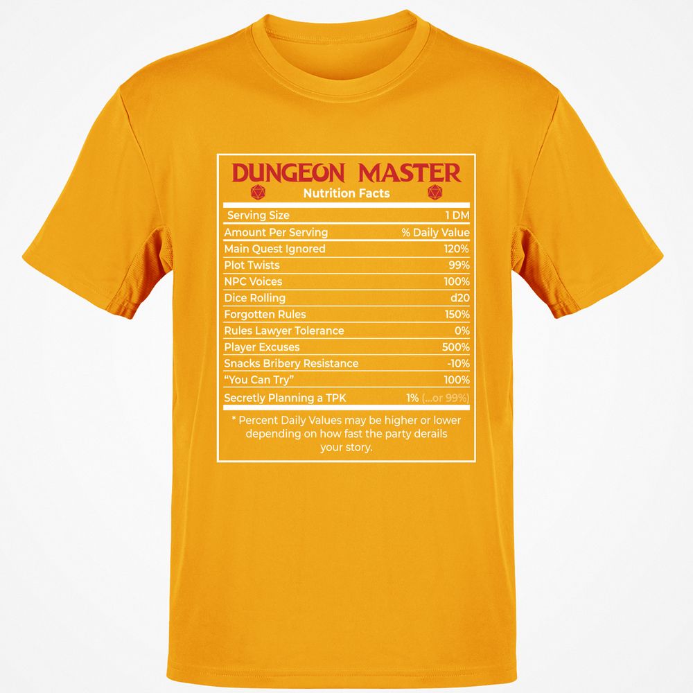 Dungeon Master Nutrition Facts Classic Unisex T-Shirt - Gold - 4