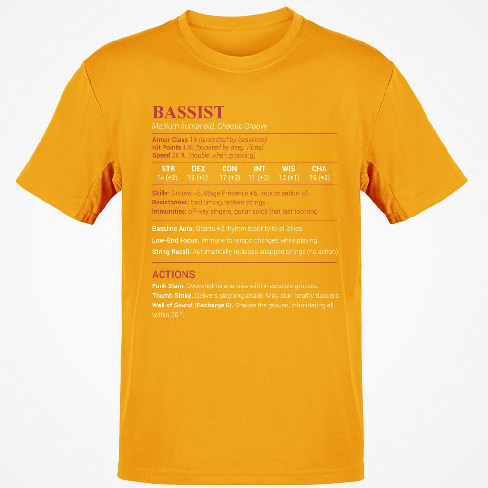 Bassist Stats Classic Unisex T-Shirt - Gold - 4