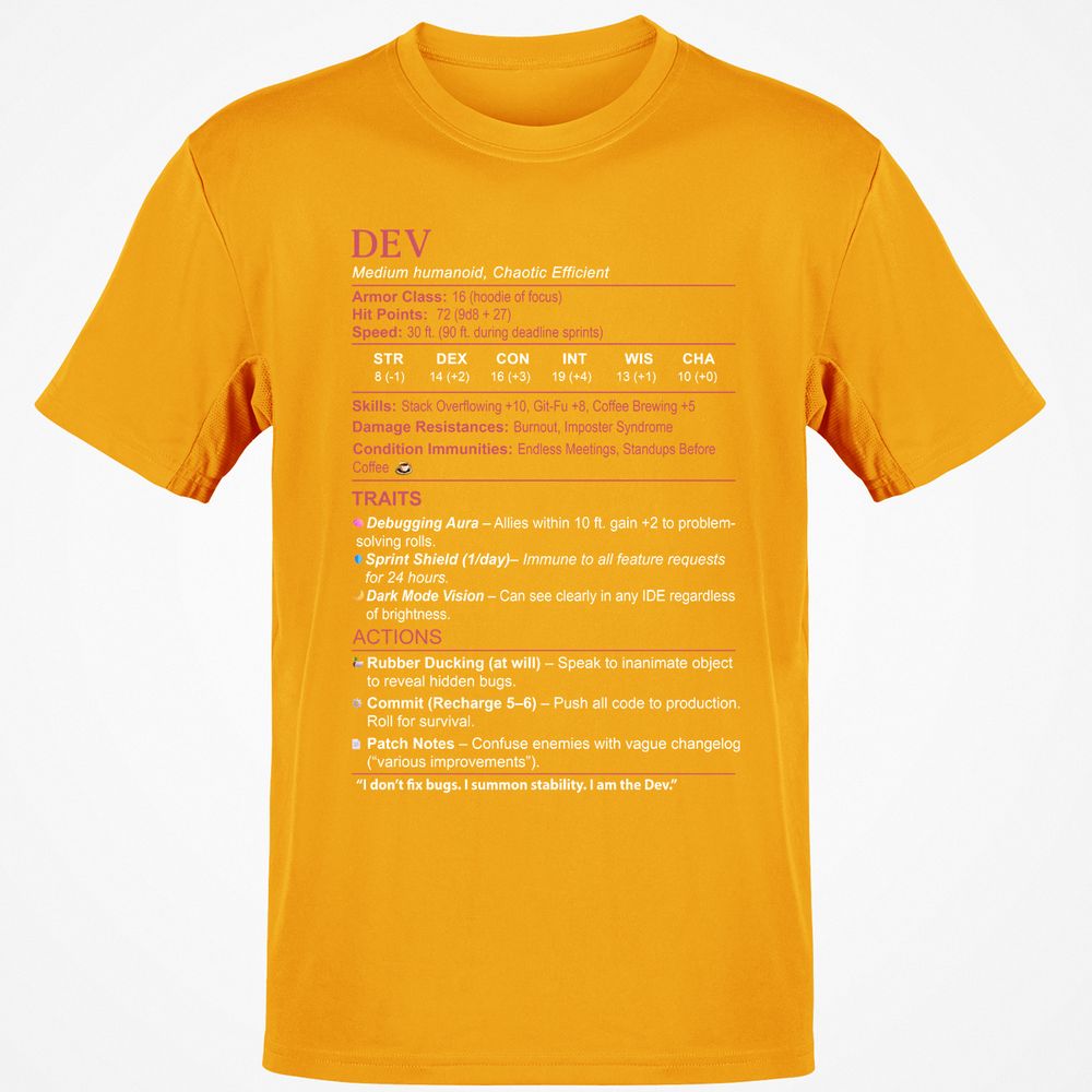 DEV Stats Classic Unisex T-Shirt - Gold - 4