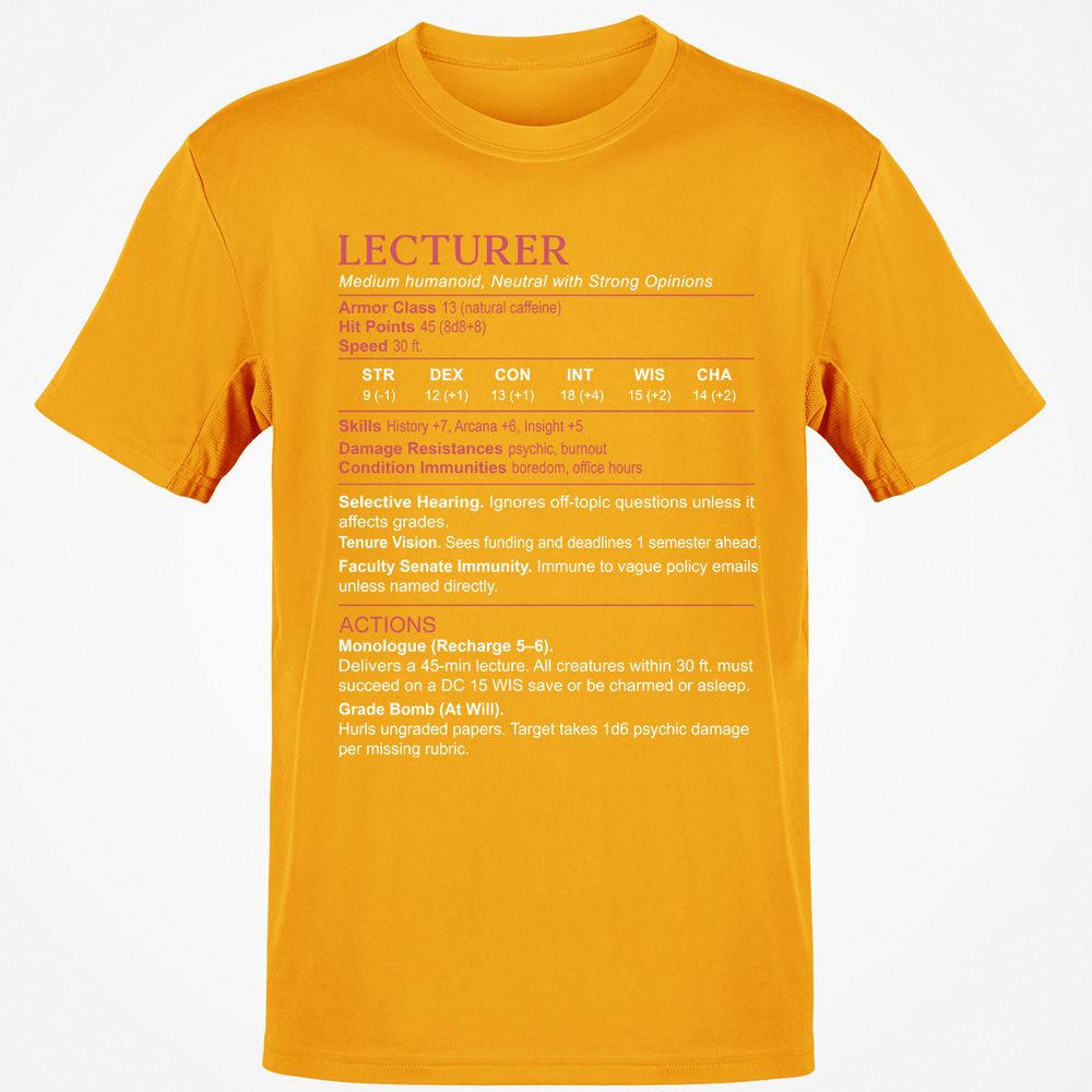 Lecturer Stats Classic Unisex T-Shirt - Gold - 4