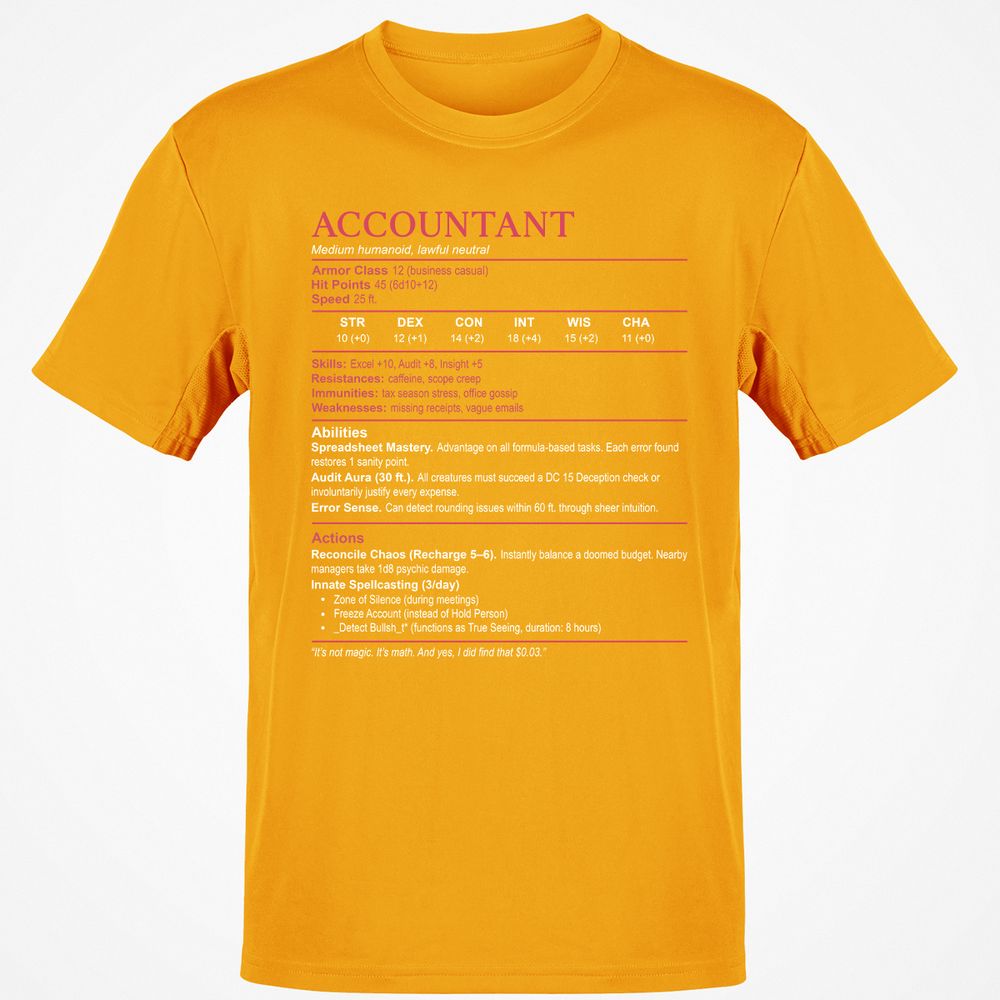 Accountant Stats Classic Unisex T-Shirt - Gold - 4