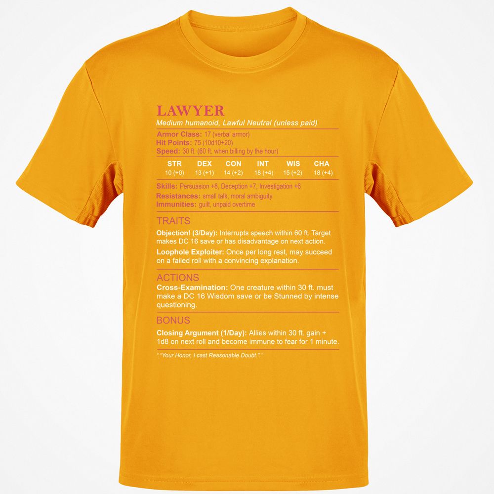 Lawyer Stats Classic Unisex T-Shirt - Gold - 4