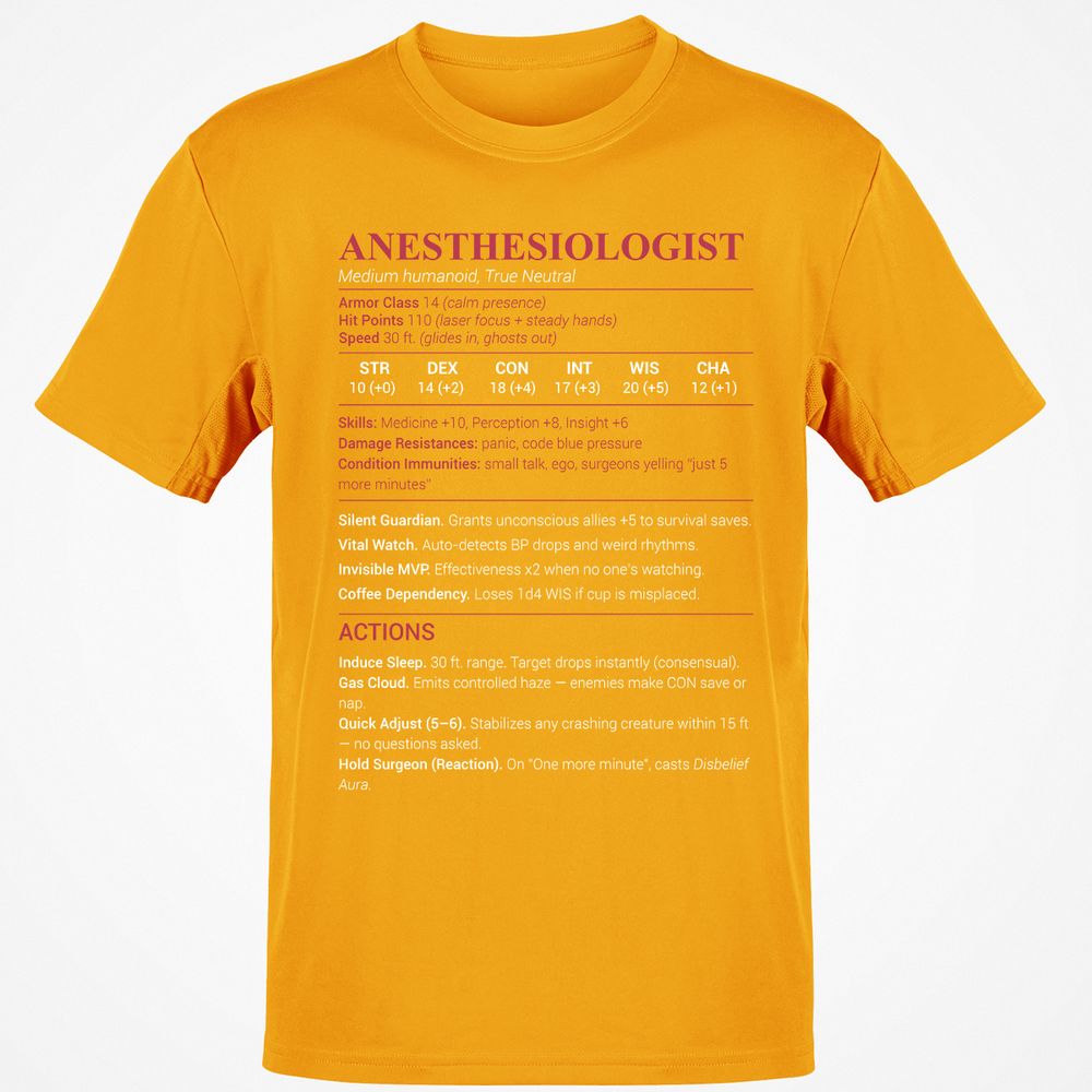 Anesthesiologist Stats Classic Unisex T-Shirt - Gold - 4