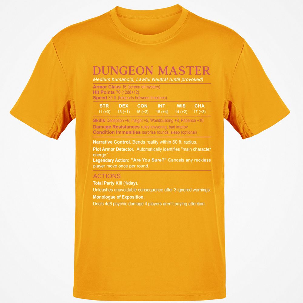 Dungeon Master Stats Classic Unisex T-Shirt - Gold - 4