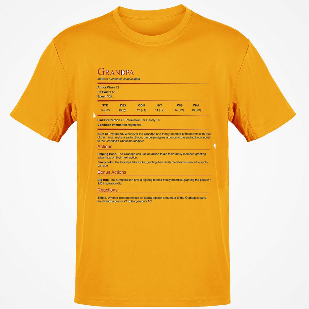 Grandpa Stat Block Classic Unisex T-Shirt - Gold - 4