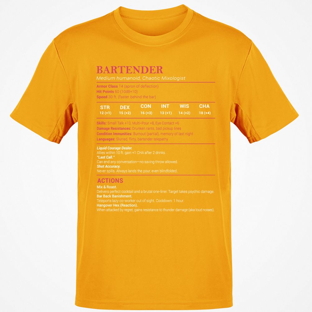 Bartender Stats Classic Unisex T-Shirt - Gold - 4
