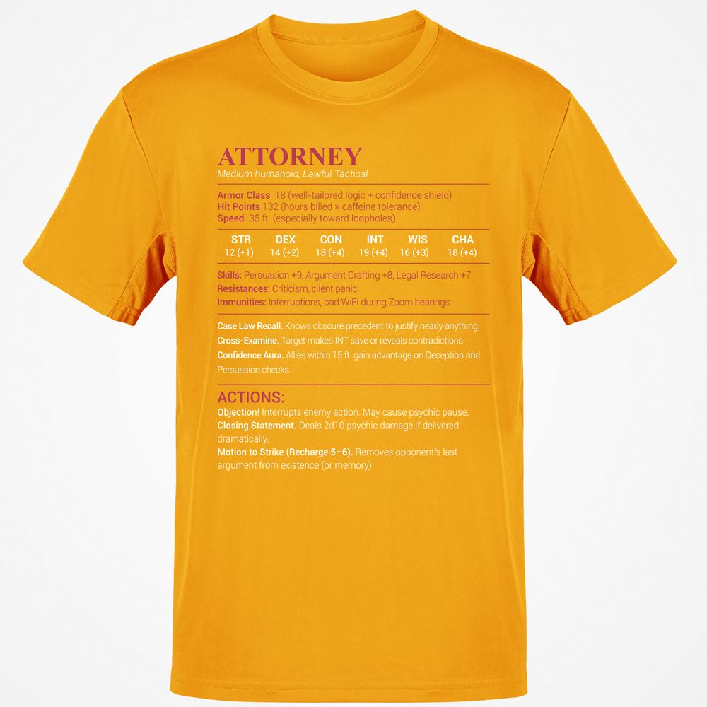 Attorney Stats Classic Unisex T-Shirt - Gold - 4
