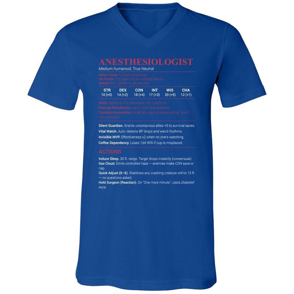 Anesthesiologist Stats Unisex V-Neck T-Shirt - True Royal - 4