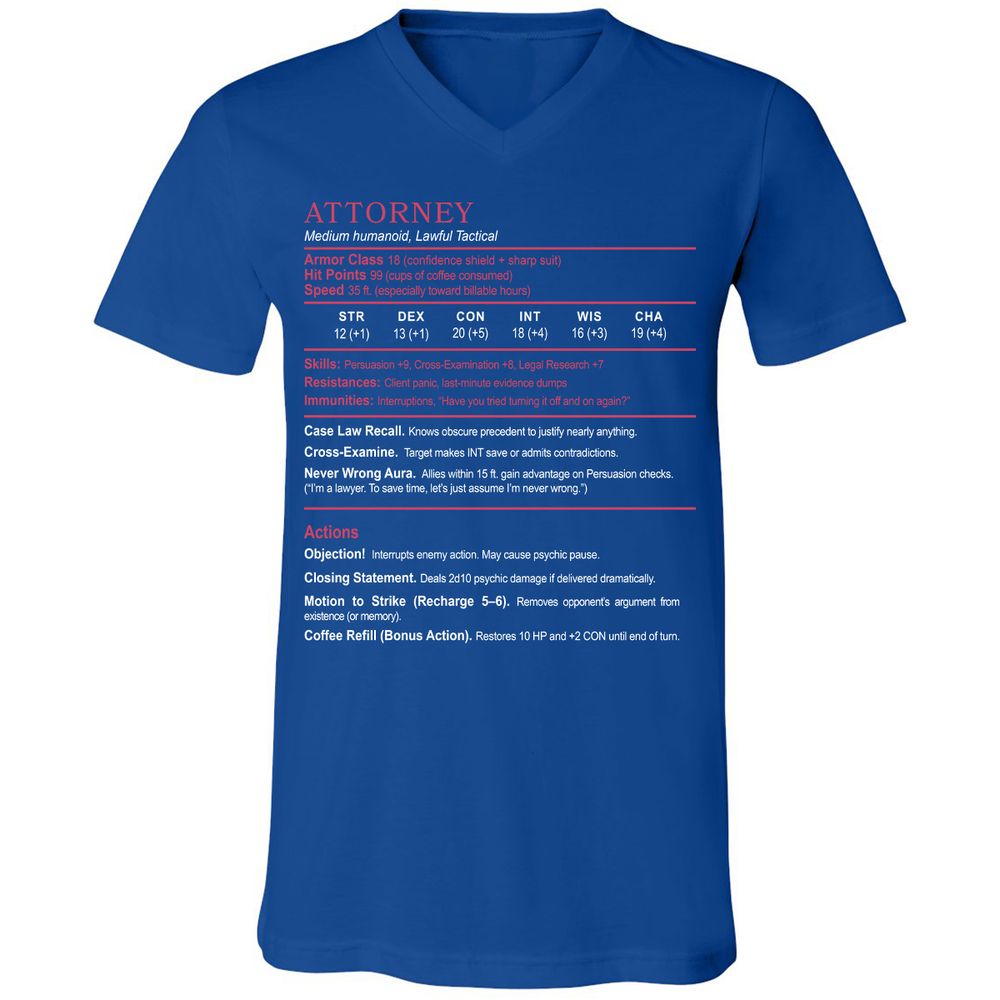 Attorney Unisex V-Neck T-Shirt - True Royal - 4