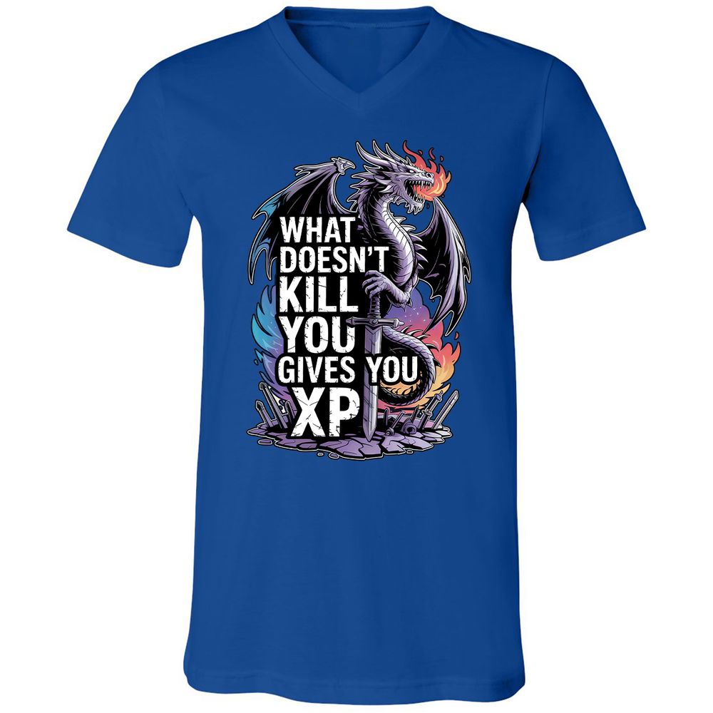 What Doesn't Kill You Dragon Unisex V-Neck T-Shirt - True Royal - 4