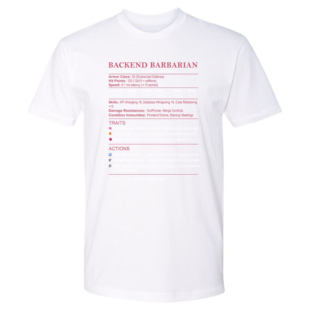 Backend Barbarian Stats Premium Unisex T-Shirt - White - 4