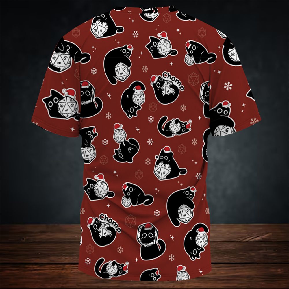 Christmas Black Cat Dice All-Over Print Unisex T-Shirt -  - 4