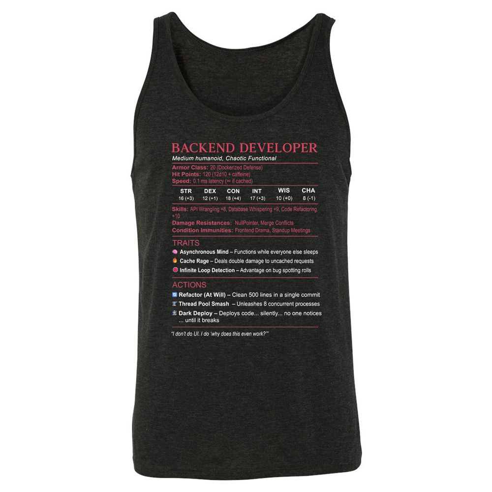 Backend Developer Stats Unisex Jersey Tank - Charcoal Black Triblend - 5