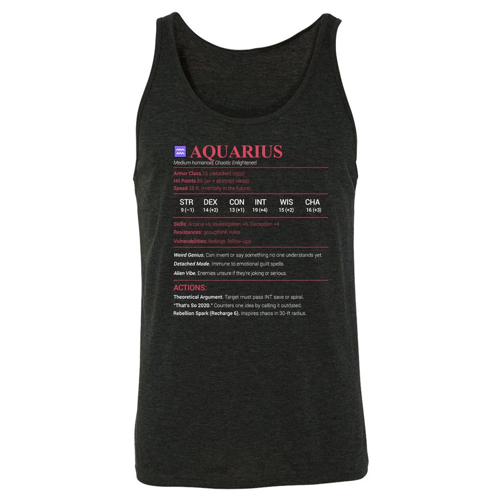 Aquarius Stats Unisex Jersey Tank - Charcoal Black Triblend - 5