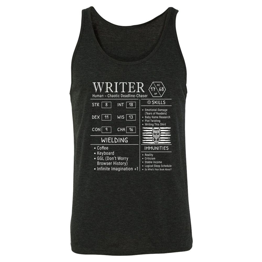 Writer Stats New Unisex Jersey Tank - Charcoal Black Triblend - 5