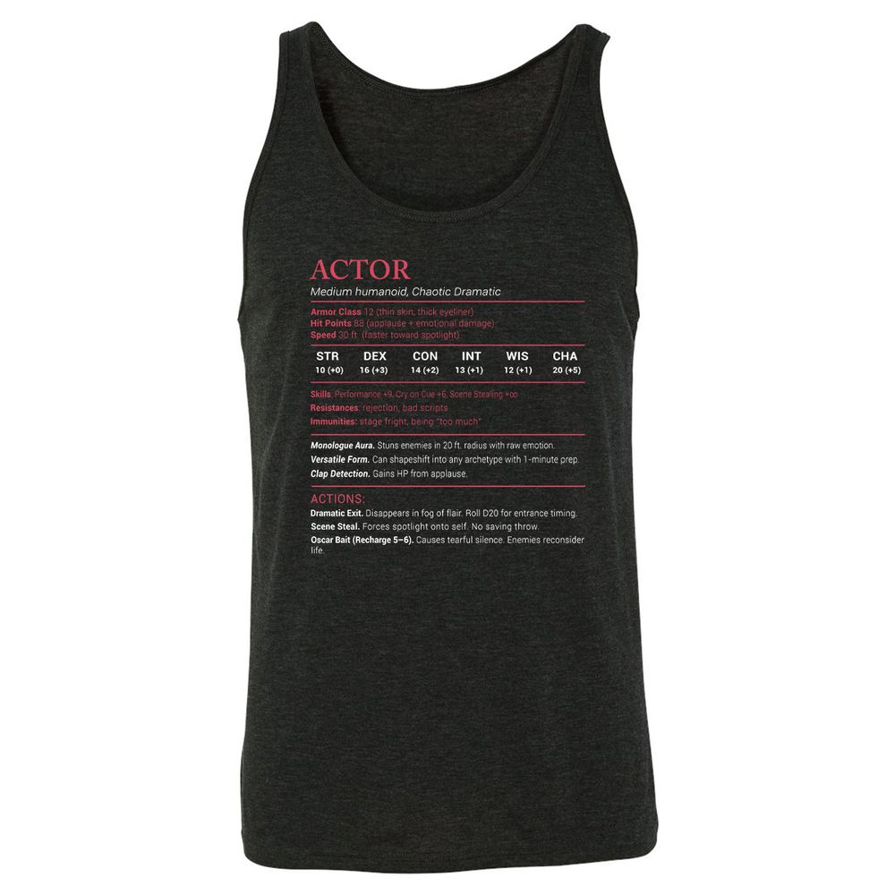 Actor Stats Unisex Jersey Tank - Charcoal Black Triblend - 5