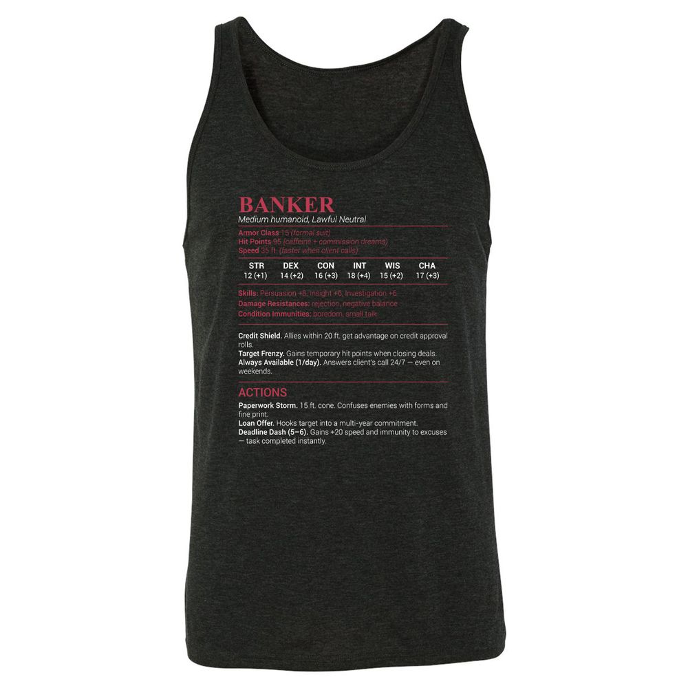 Banker Stats Unisex Jersey Tank - Charcoal Black Triblend - 5