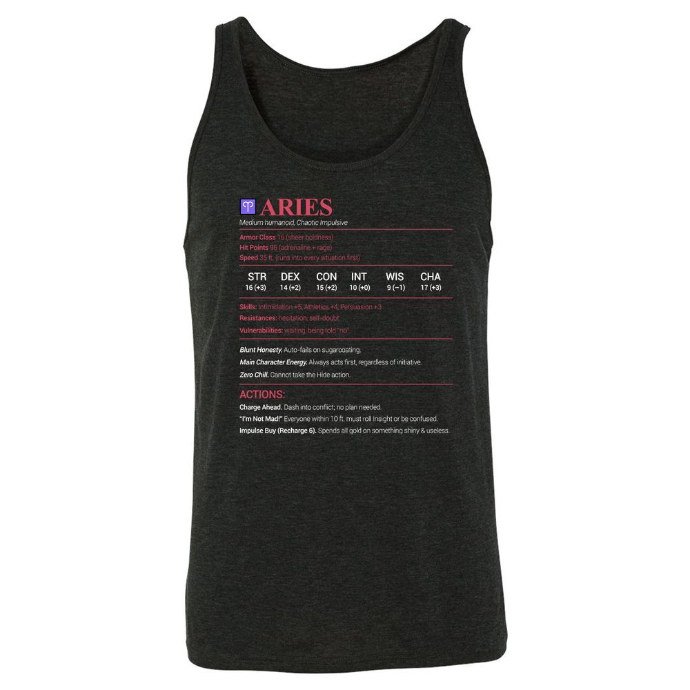 Aries Stats Unisex Jersey Tank - Charcoal Black Triblend - 5