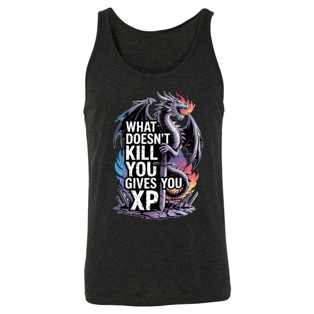 What Doesn't Kill You Dragon Unisex Jersey Tank - Charcoal Black Triblend - 5