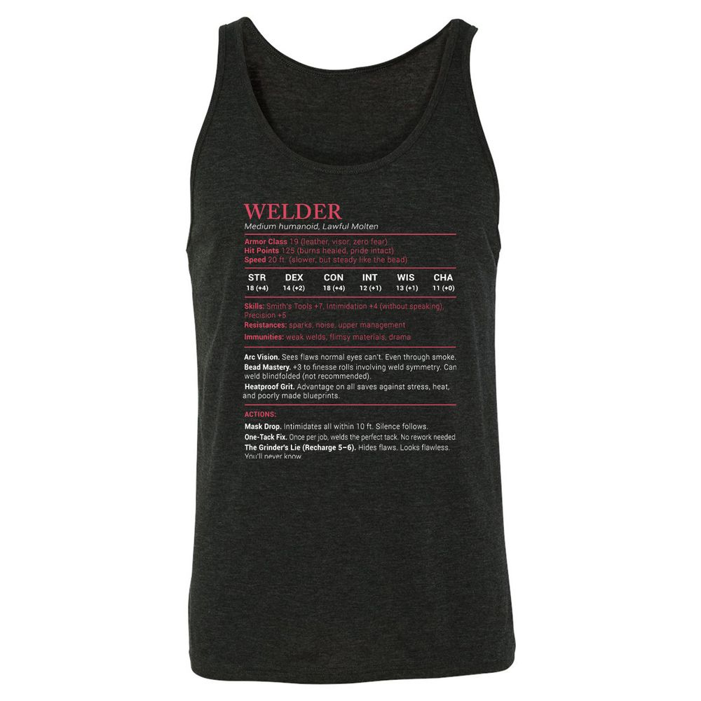 Welder Stats Unisex Jersey Tank - Charcoal Black Triblend - 5