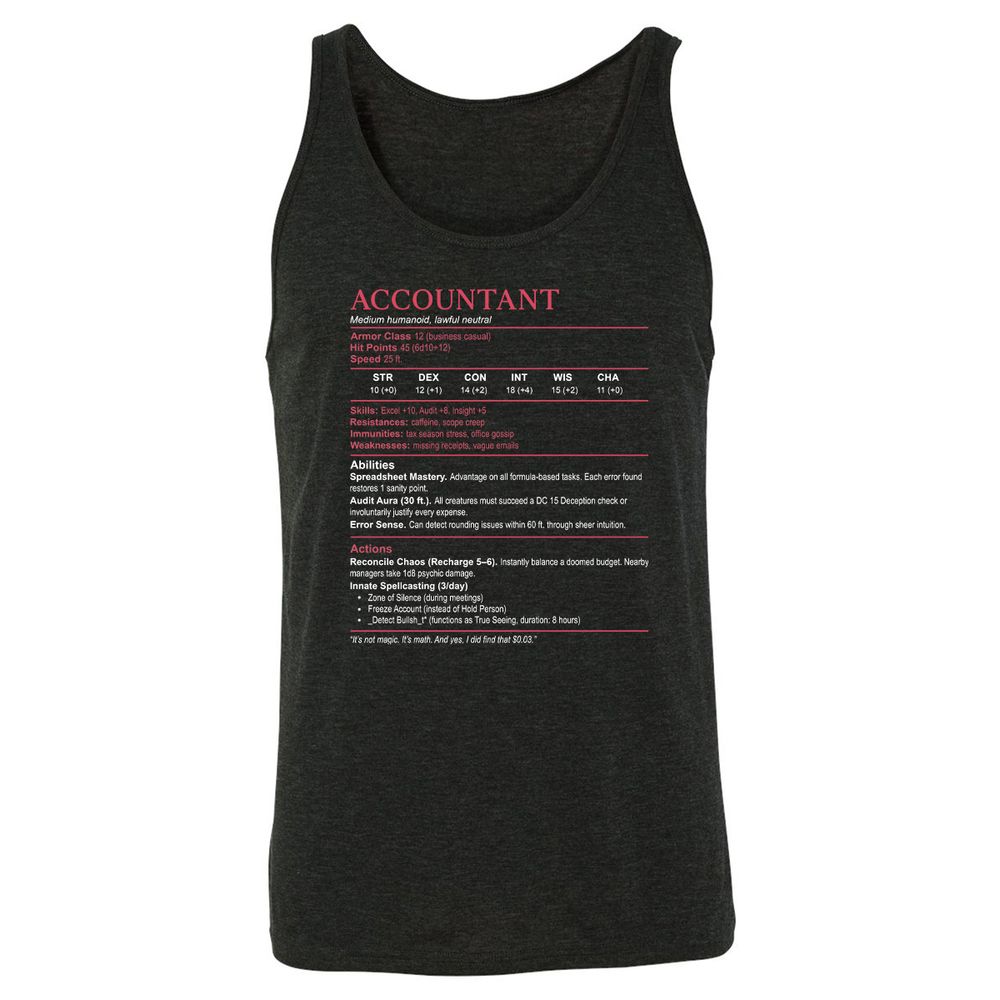 Accountant Stats Unisex Jersey Tank - Charcoal Black Triblend - 5